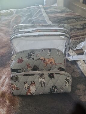 Vera Bradley Three Piece Cosmetic Kit Dog Show Fab For Dog Lovers Tagged Bagged